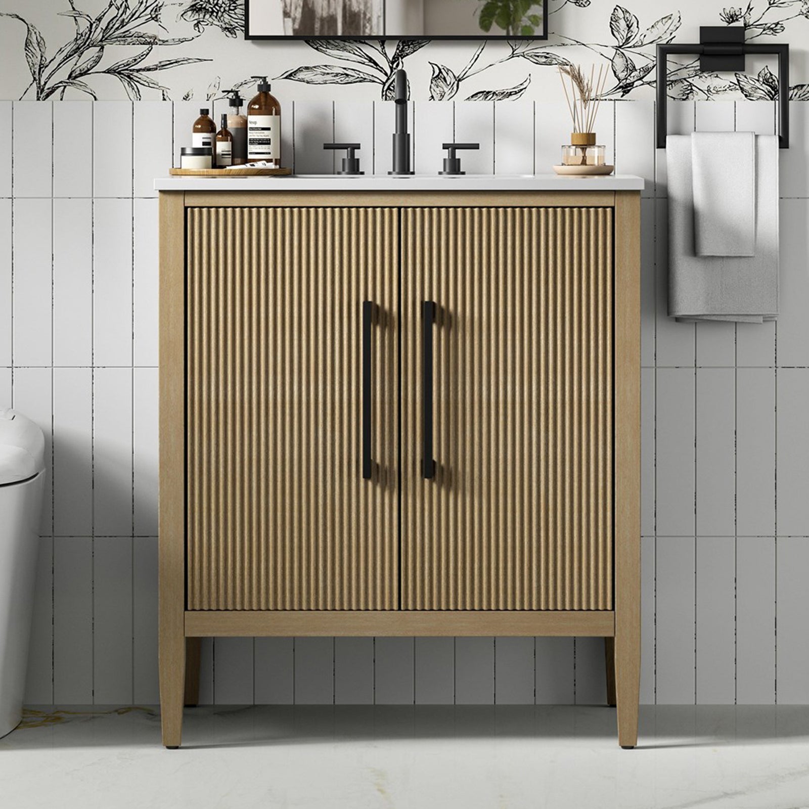 30 Inch Single Bathroom Vanity In Linen Oak Linen Oak Finish - KITCHEN & BATH by Joshua Marshal