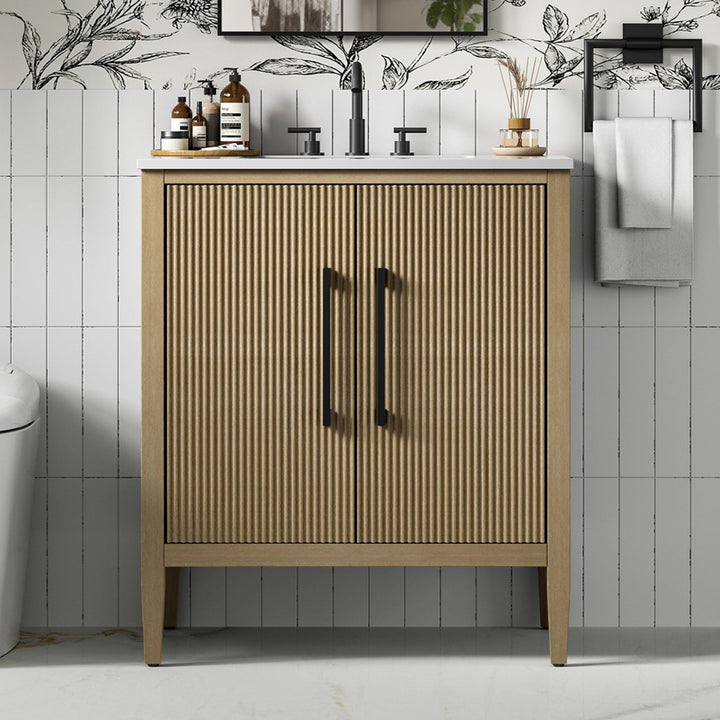 30 Inch Single Bathroom Vanity In Linen Oak Linen Oak Finish - KITCHEN & BATH by Joshua Marshal