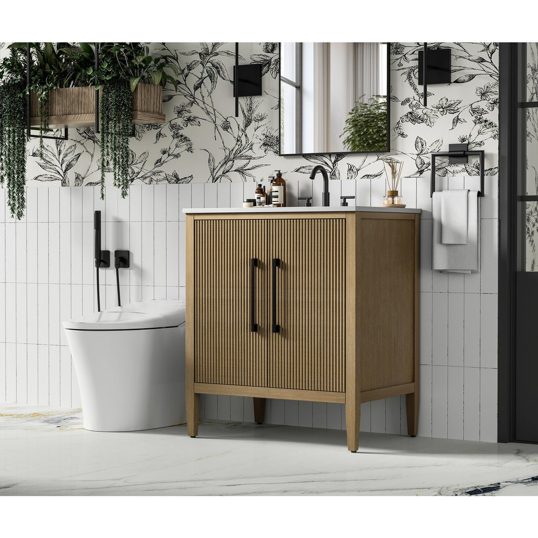 30 Inch Single Bathroom Vanity In Linen Oak - View 2 - Joshua Marshal