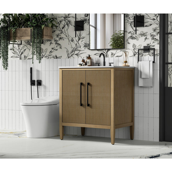 30 Inch Single Bathroom Vanity In Linen Oak - View 2 - Joshua Marshal