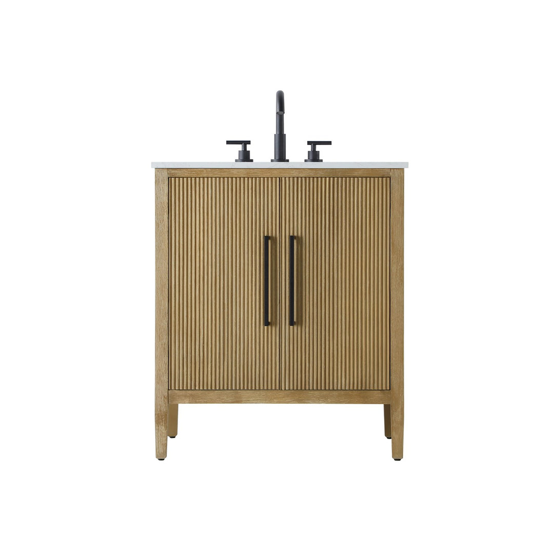 30 Inch Single Bathroom Vanity In Linen Oak - View 3 - Joshua Marshal