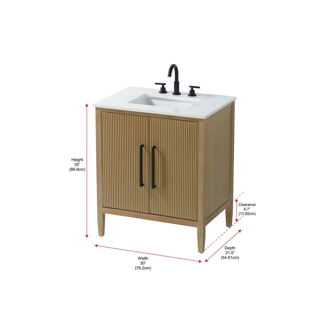 30 Inch Single Bathroom Vanity In Linen Oak - View 4 - Joshua Marshal