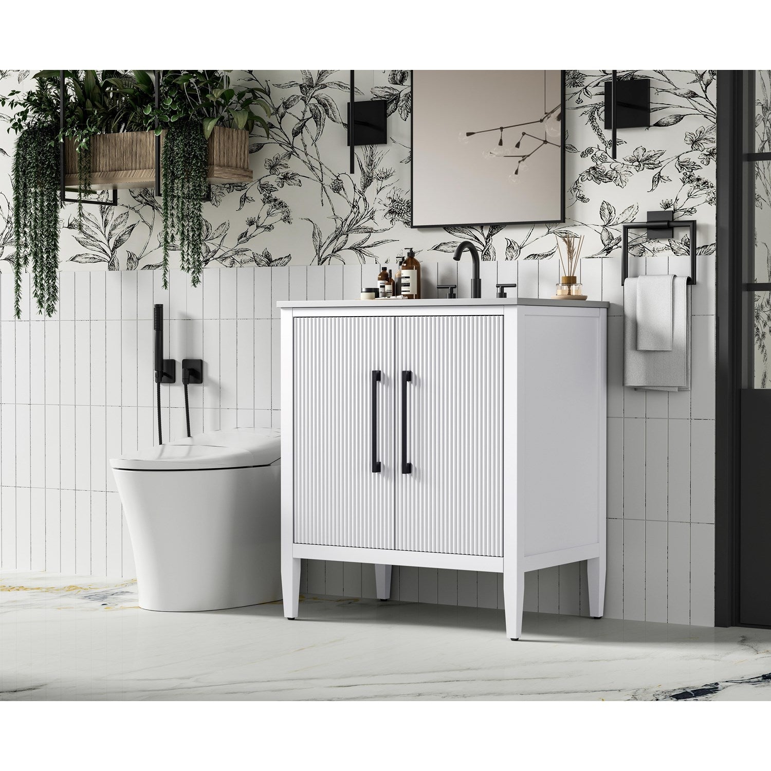 30 Inch Single Bathroom Vanity In White - View 2 - Joshua Marshal