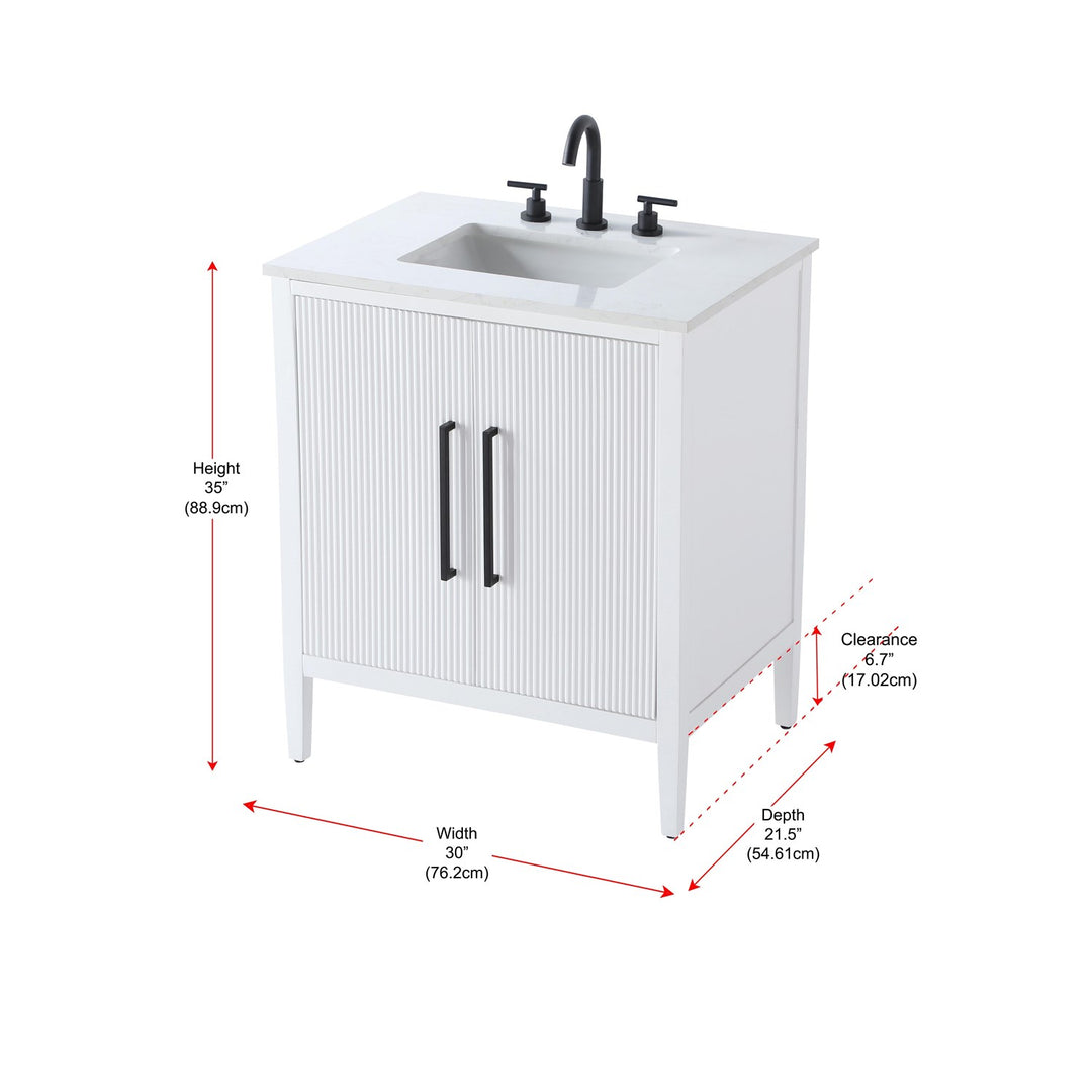30 Inch Single Bathroom Vanity In White - View 6 - Joshua Marshal