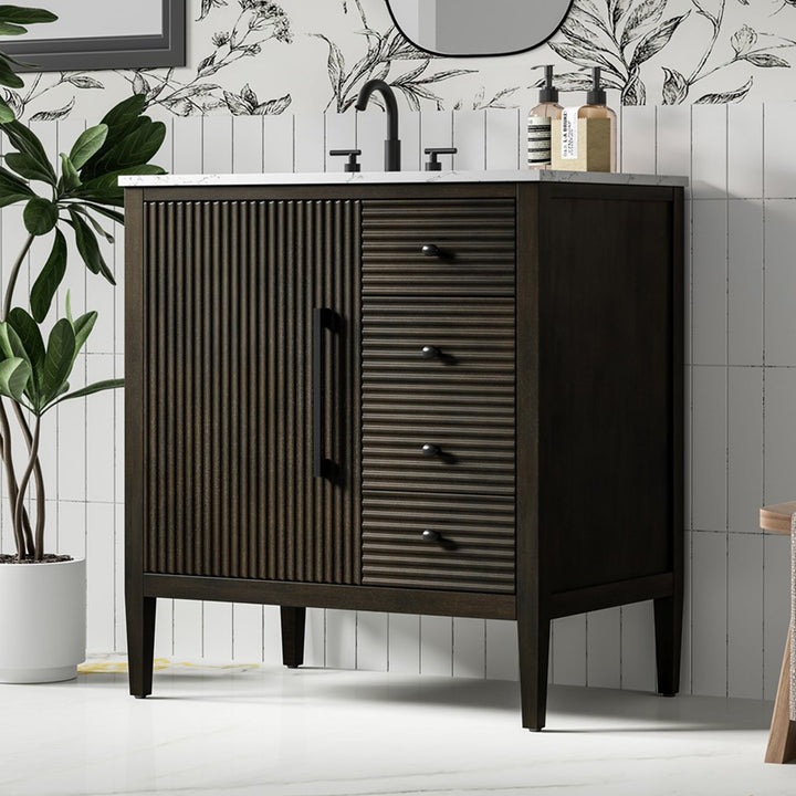 32 Inch Single Bathroom Vanity In Chocolate Oak Chocolate Oak Finish - KITCHEN & BATH by Joshua Marshal