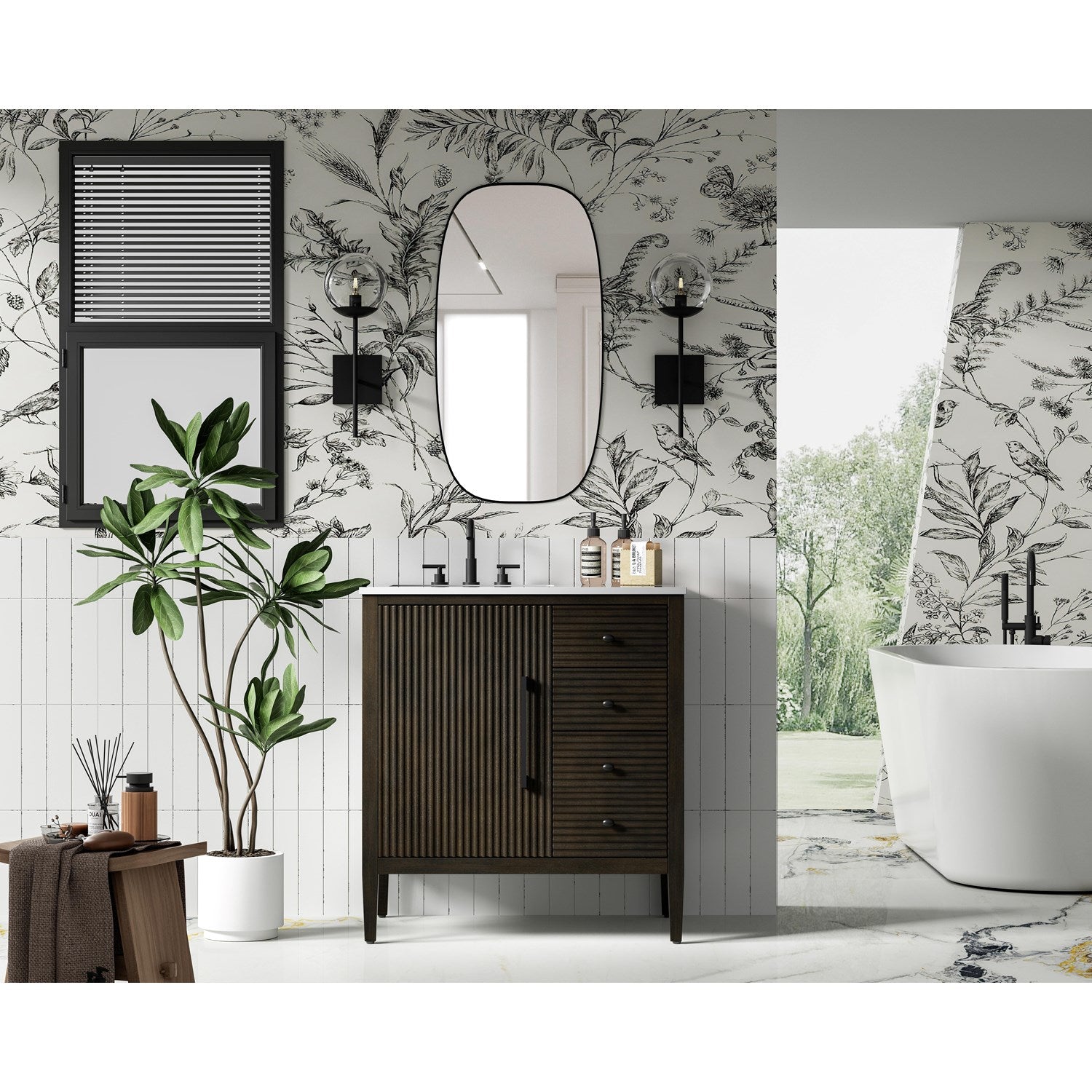 32 Inch Single Bathroom Vanity In Chocolate Oak - View 2 - Joshua Marshal
