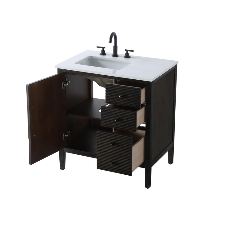 32 Inch Single Bathroom Vanity In Chocolate Oak - View 4 - Joshua Marshal