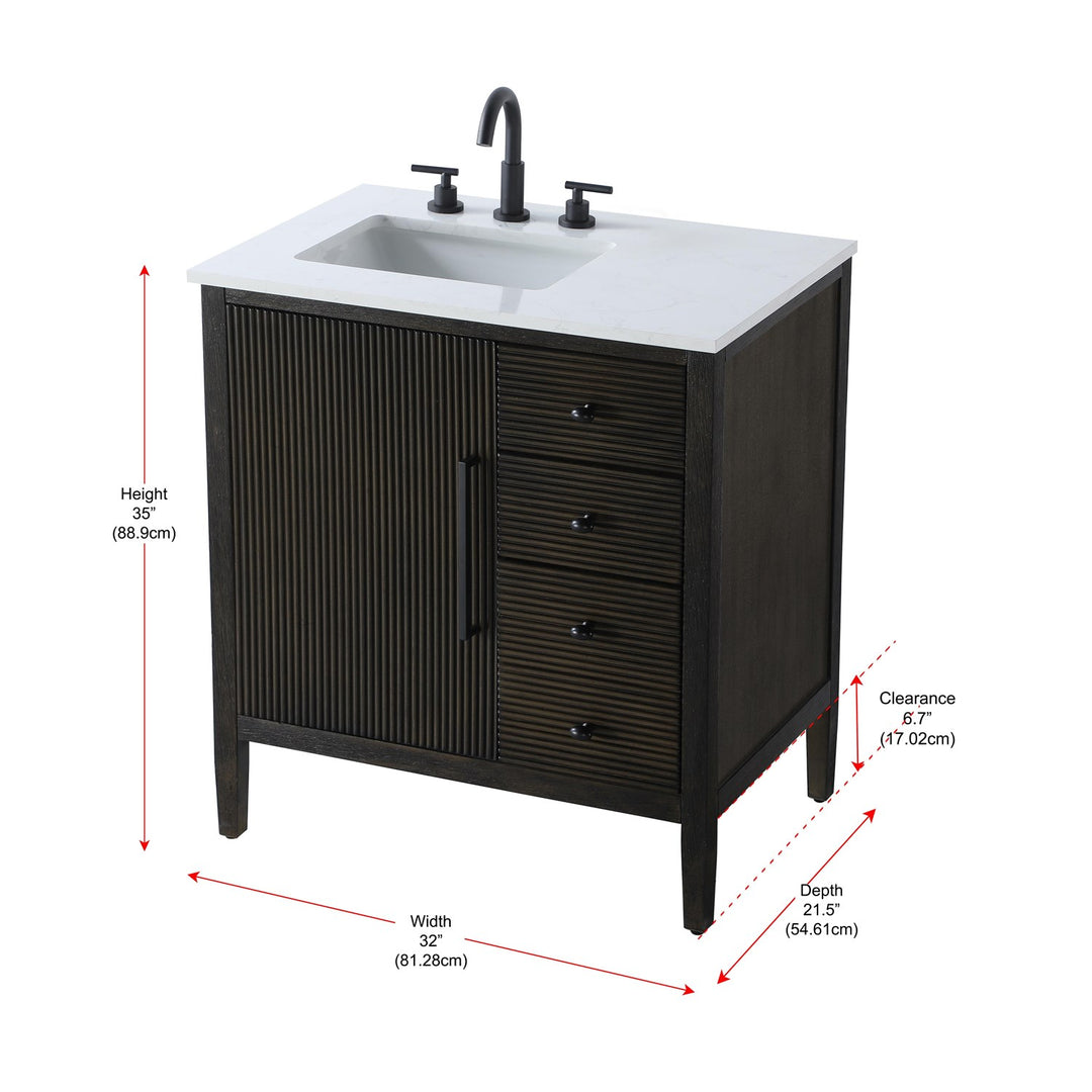 32 Inch Single Bathroom Vanity In Chocolate Oak - View 6 - Joshua Marshal