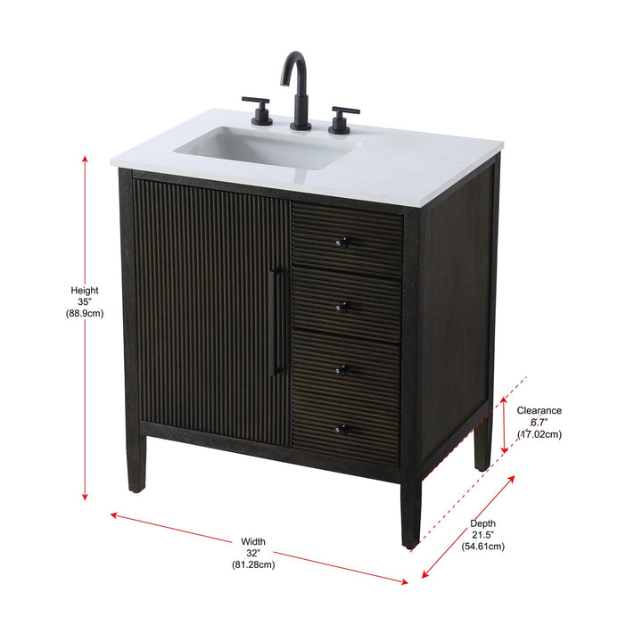 32 Inch Single Bathroom Vanity In Chocolate Oak - View 6 - Joshua Marshal
