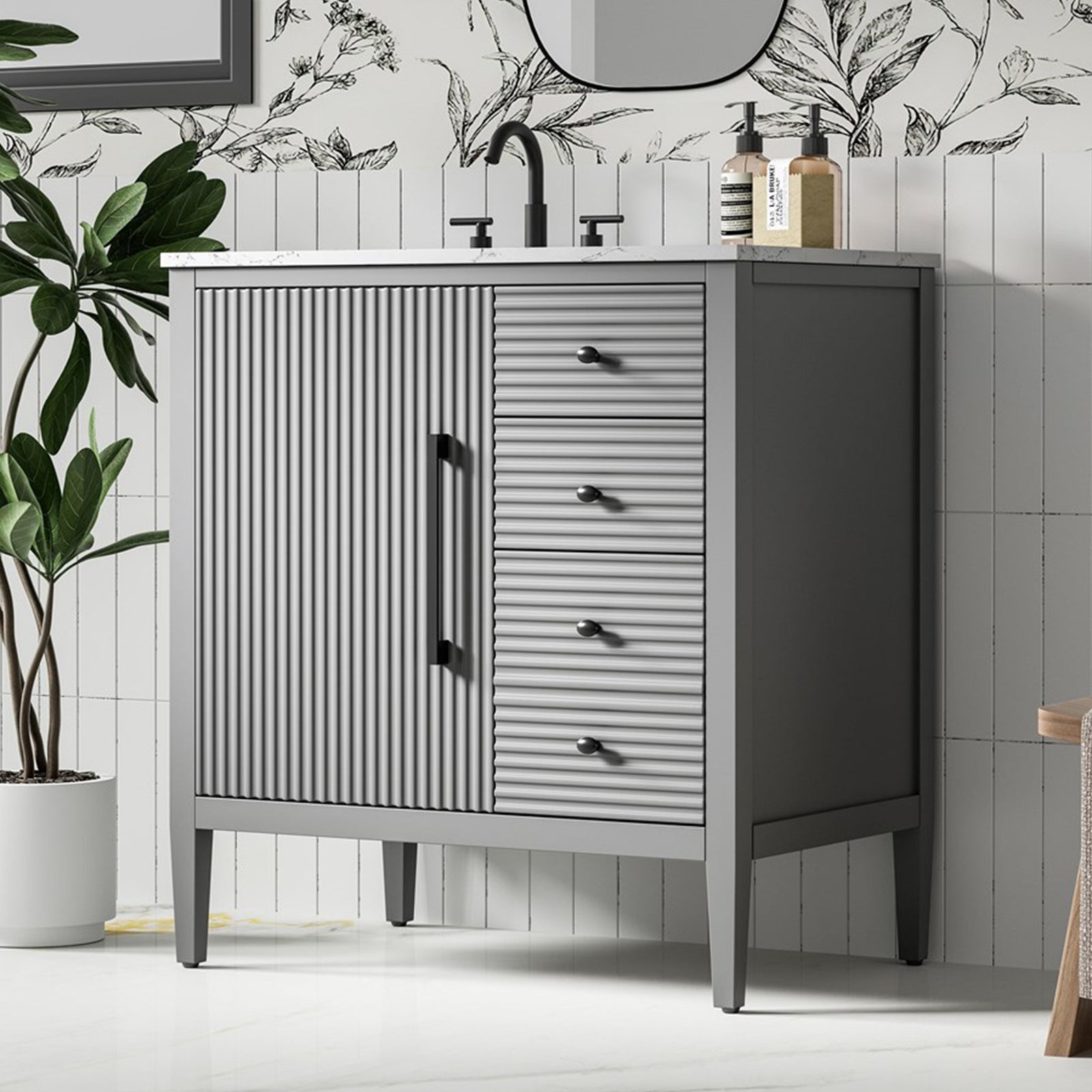 32 Inch Single Bathroom Vanity In Grey Grey Finish - KITCHEN & BATH by Joshua Marshal