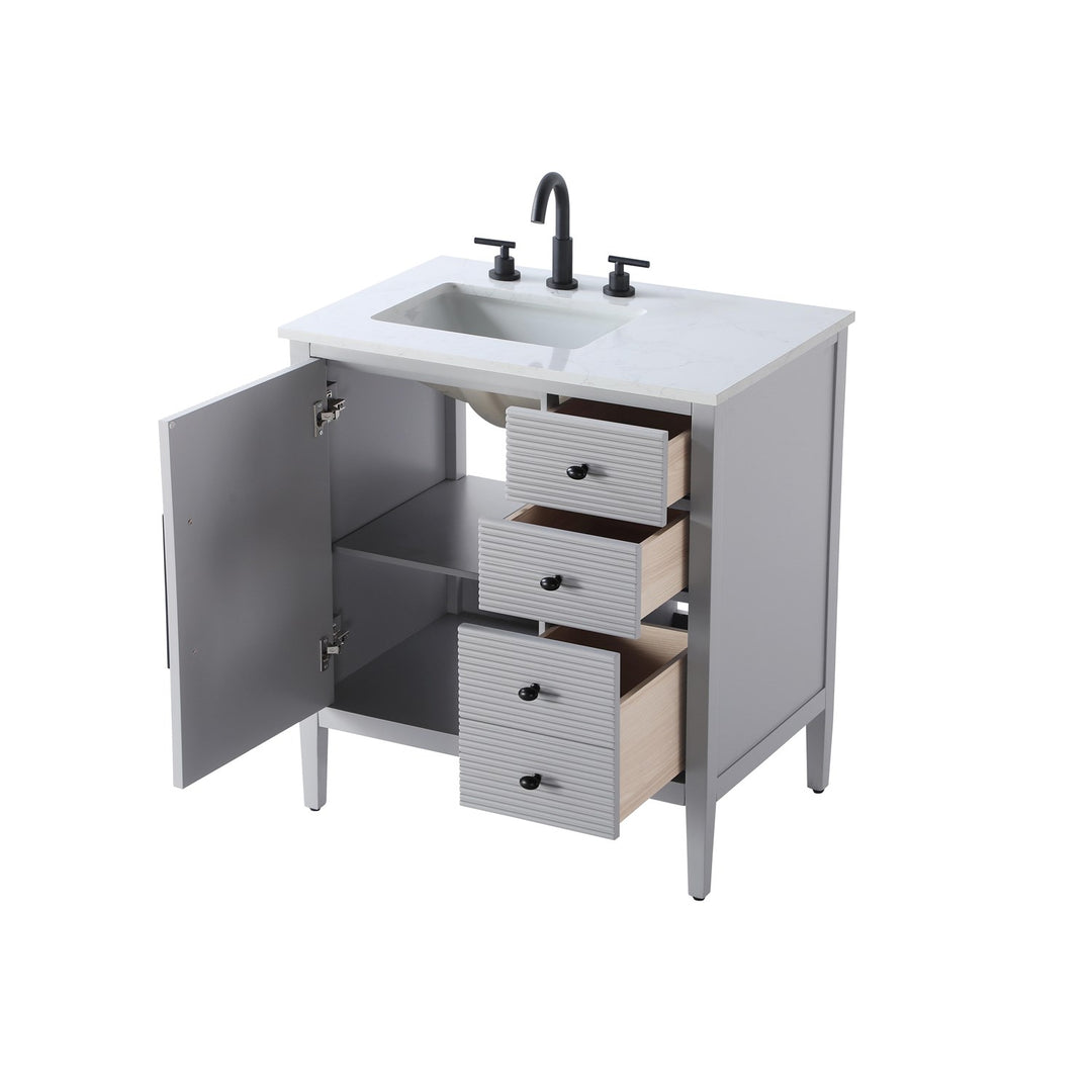 32 Inch Single Bathroom Vanity In Grey - View 4 - Joshua Marshal