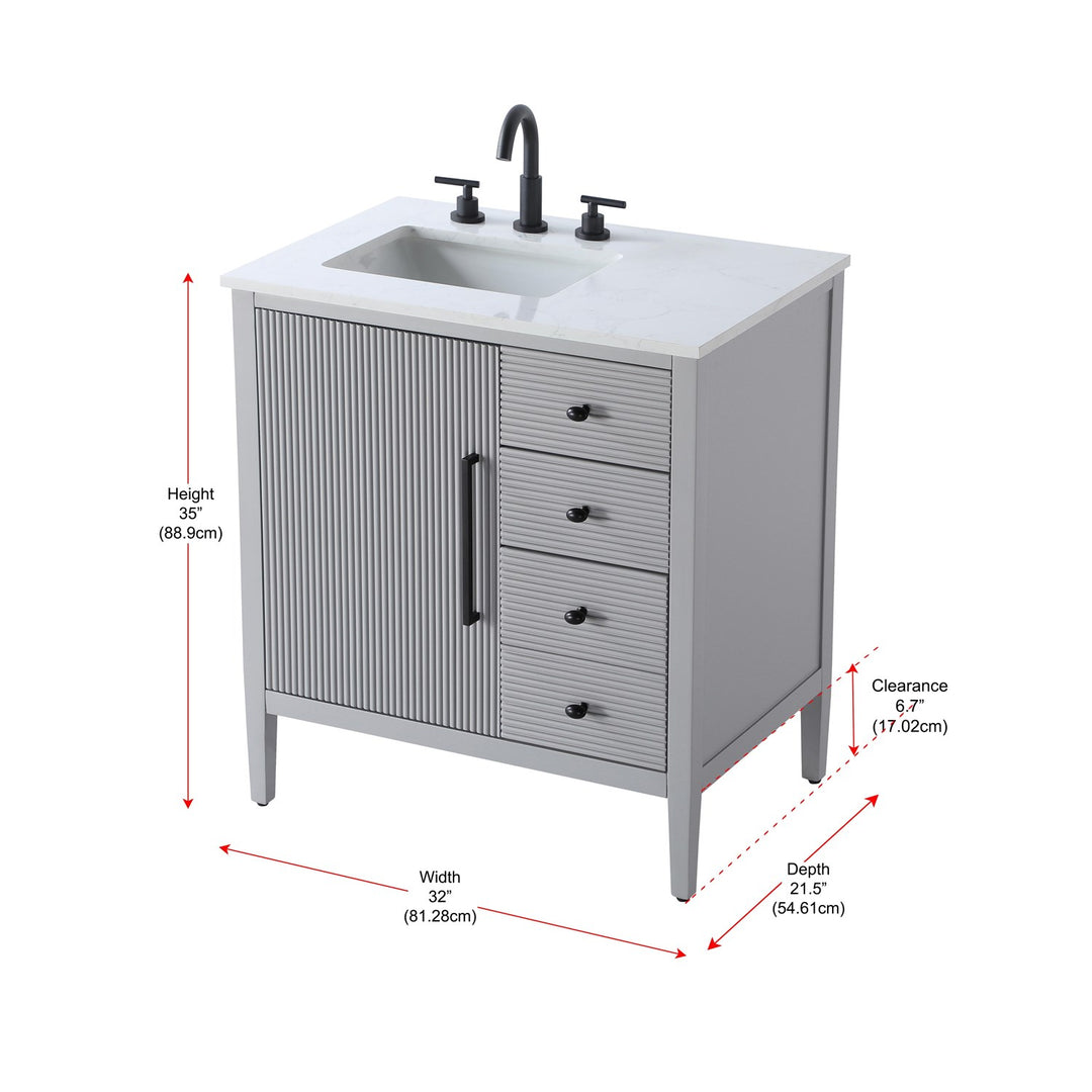 32 Inch Single Bathroom Vanity In Grey - View 6 - Joshua Marshal