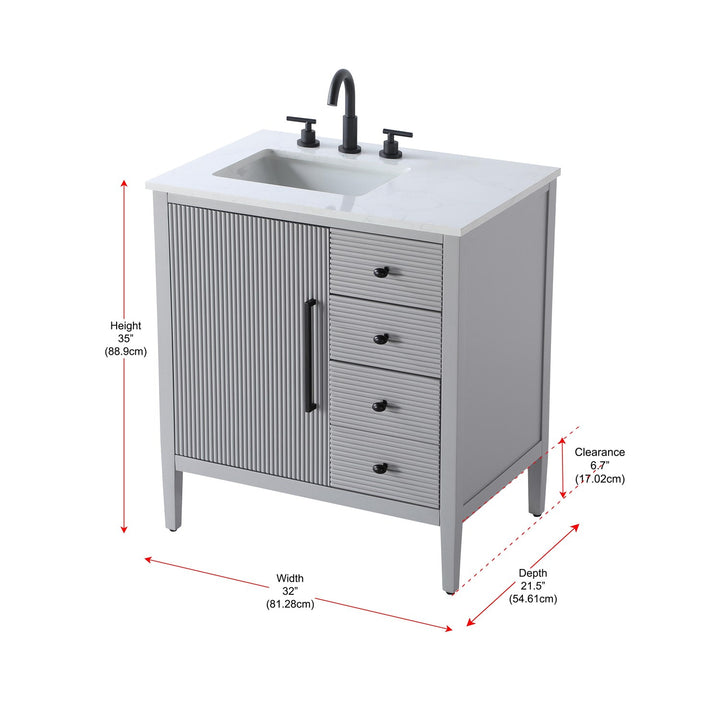 32 Inch Single Bathroom Vanity In Grey - View 6 - Joshua Marshal