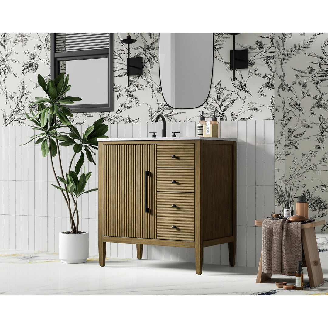 32 Inch Single Bathroom Vanity In Hazel Oak - View 2 - Joshua Marshal