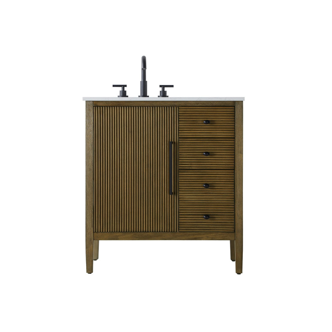 32 Inch Single Bathroom Vanity In Hazel Oak - View 3 - Joshua Marshal