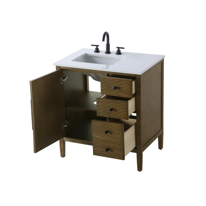 32 Inch Single Bathroom Vanity In Hazel Oak - View 4 - Joshua Marshal