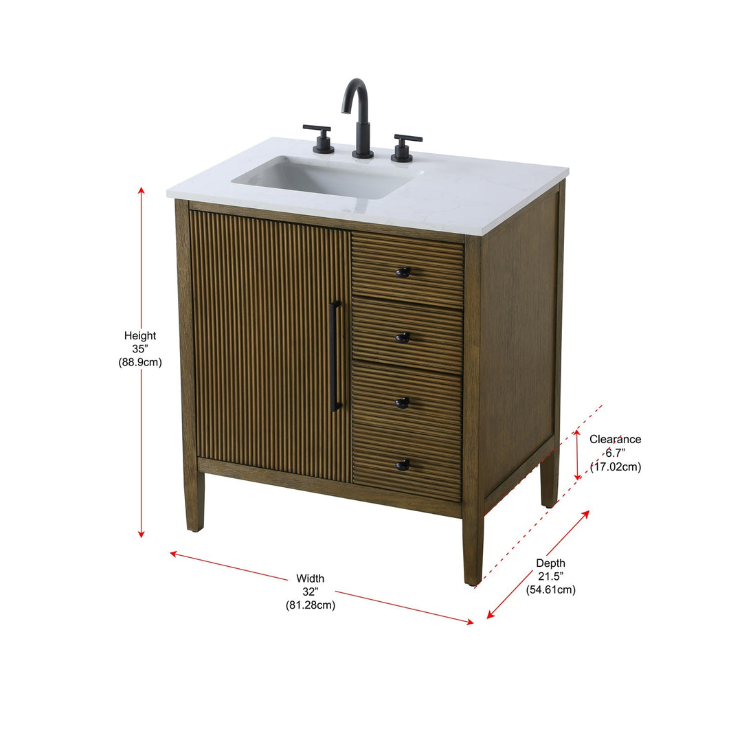 32 Inch Single Bathroom Vanity In Hazel Oak - View 6 - Joshua Marshal