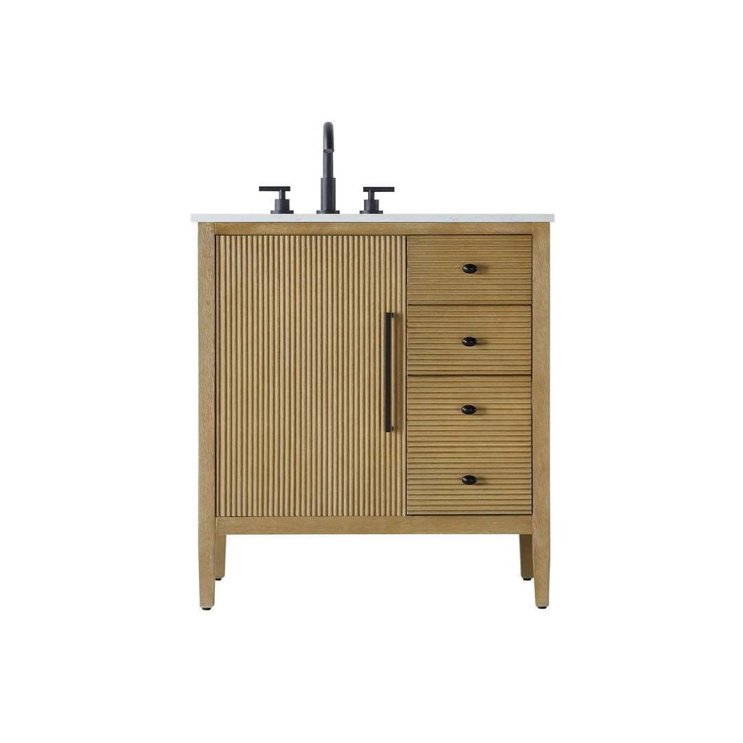 32 Inch Single Bathroom Vanity In Linen Oak - View 3 - Joshua Marshal