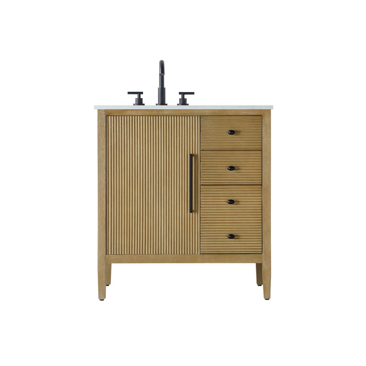 32 Inch Single Bathroom Vanity In Linen Oak - View 3 - Joshua Marshal