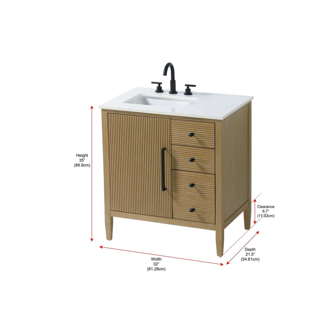 32 Inch Single Bathroom Vanity In Linen Oak - View 4 - Joshua Marshal