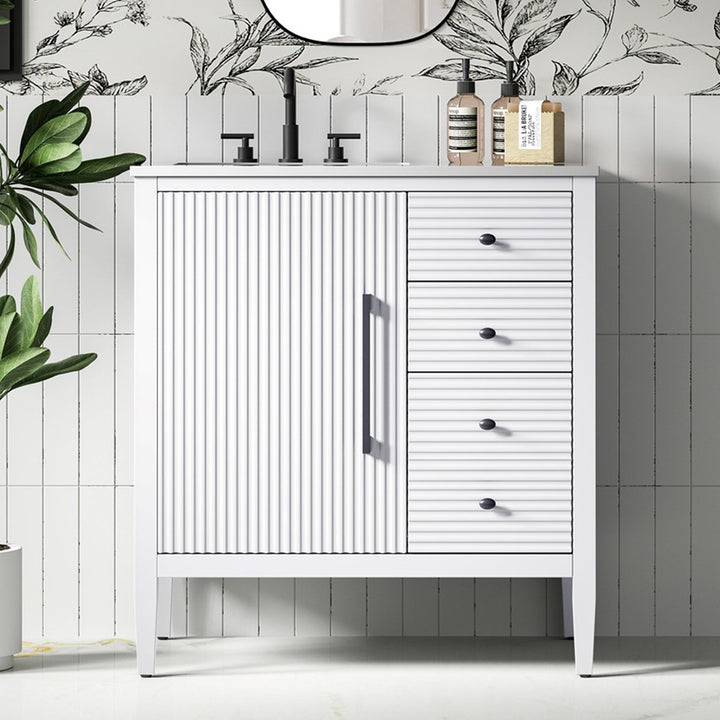 32 Inch Single Bathroom Vanity In White White Finish - KITCHEN & BATH by Joshua Marshal