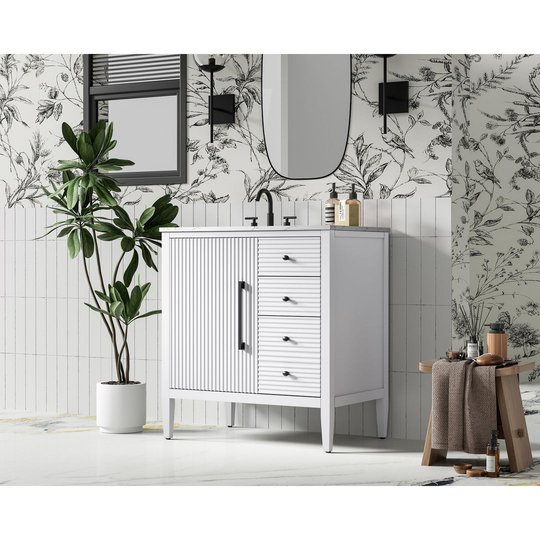 32 Inch Single Bathroom Vanity In White - View 2 - Joshua Marshal