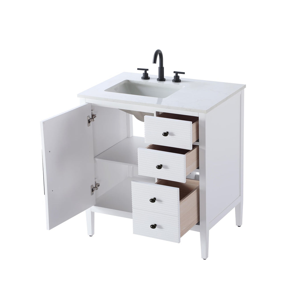 32 Inch Single Bathroom Vanity In White - View 4 - Joshua Marshal