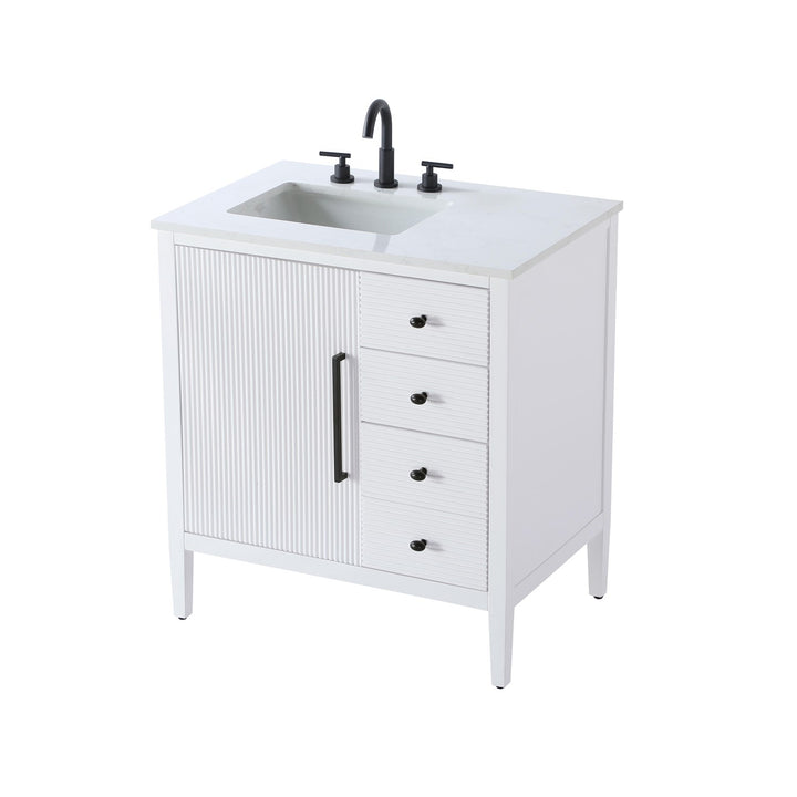 32 Inch Single Bathroom Vanity In White - View 5 - Joshua Marshal