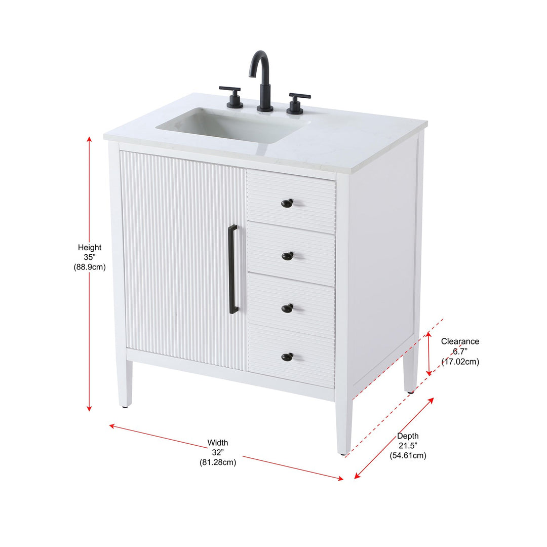 32 Inch Single Bathroom Vanity In White - View 6 - Joshua Marshal