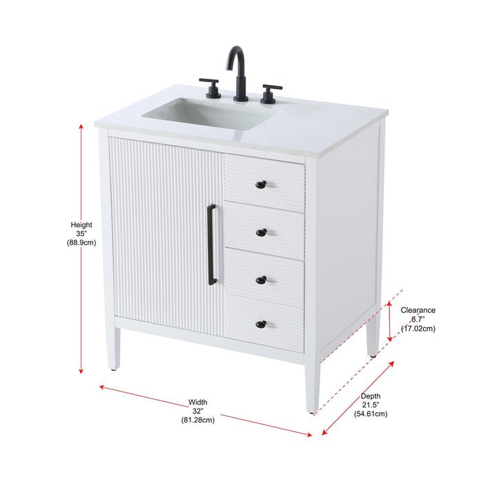 32 Inch Single Bathroom Vanity In White - View 6 - Joshua Marshal