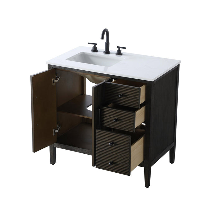 36 Inch Single Bathroom Vanity In Chocolate Oak - View 5 - Joshua Marshal
