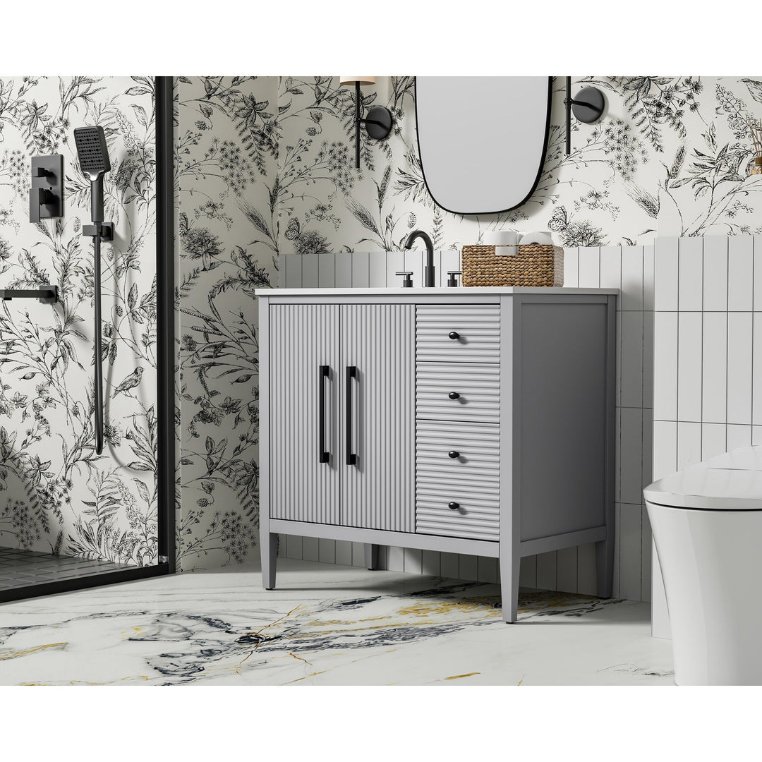 36 Inch Single Bathroom Vanity In Grey - View 2 - Joshua Marshal