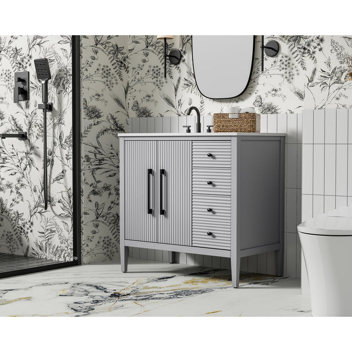 36 Inch Single Bathroom Vanity In Grey - View 2 - Joshua Marshal