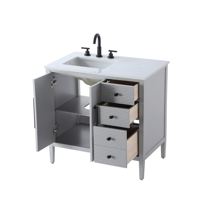 36 Inch Single Bathroom Vanity In Grey - View 4 - Joshua Marshal