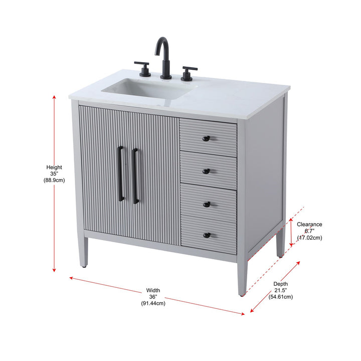 36 Inch Single Bathroom Vanity In Grey - View 6 - Joshua Marshal