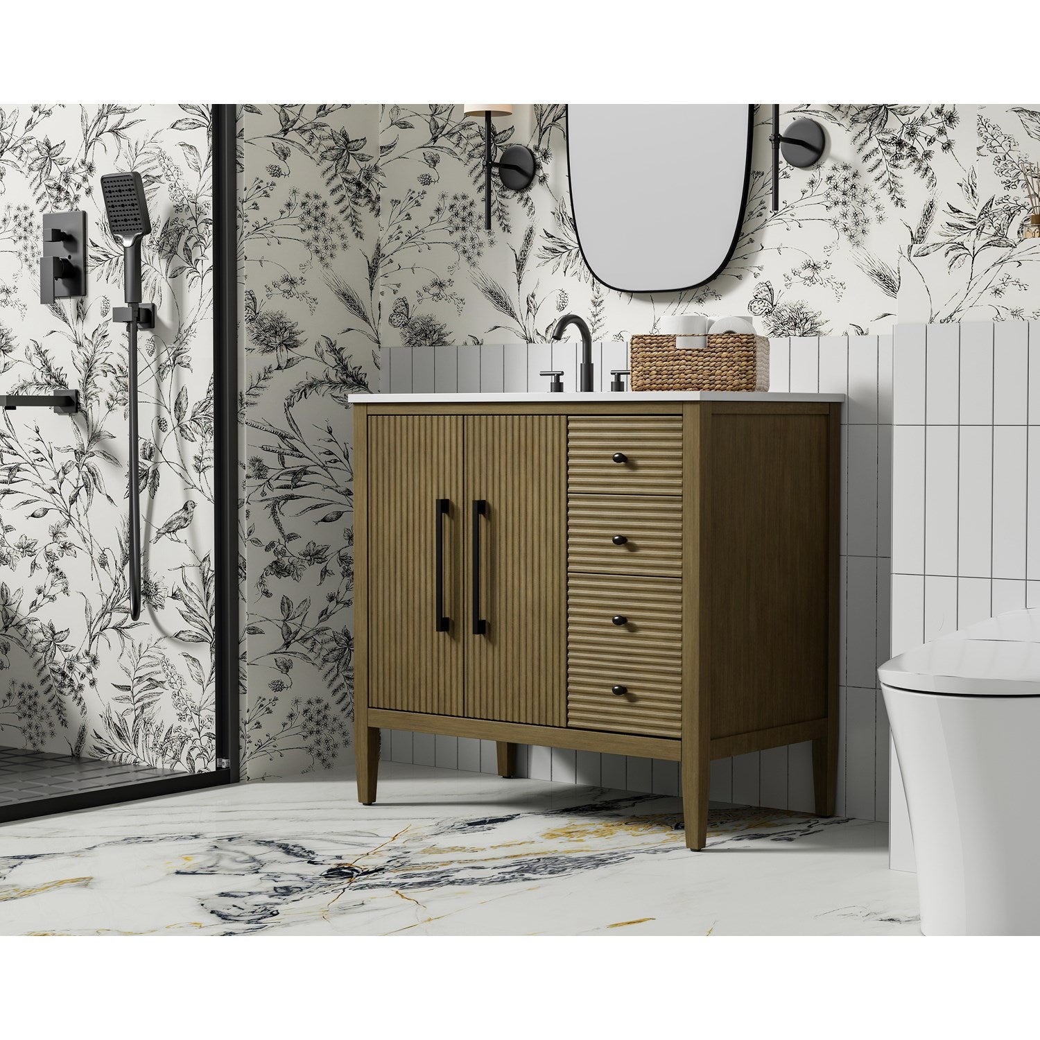 36 Inch Single Bathroom Vanity In Hazel Oak - View 2 - Joshua Marshal