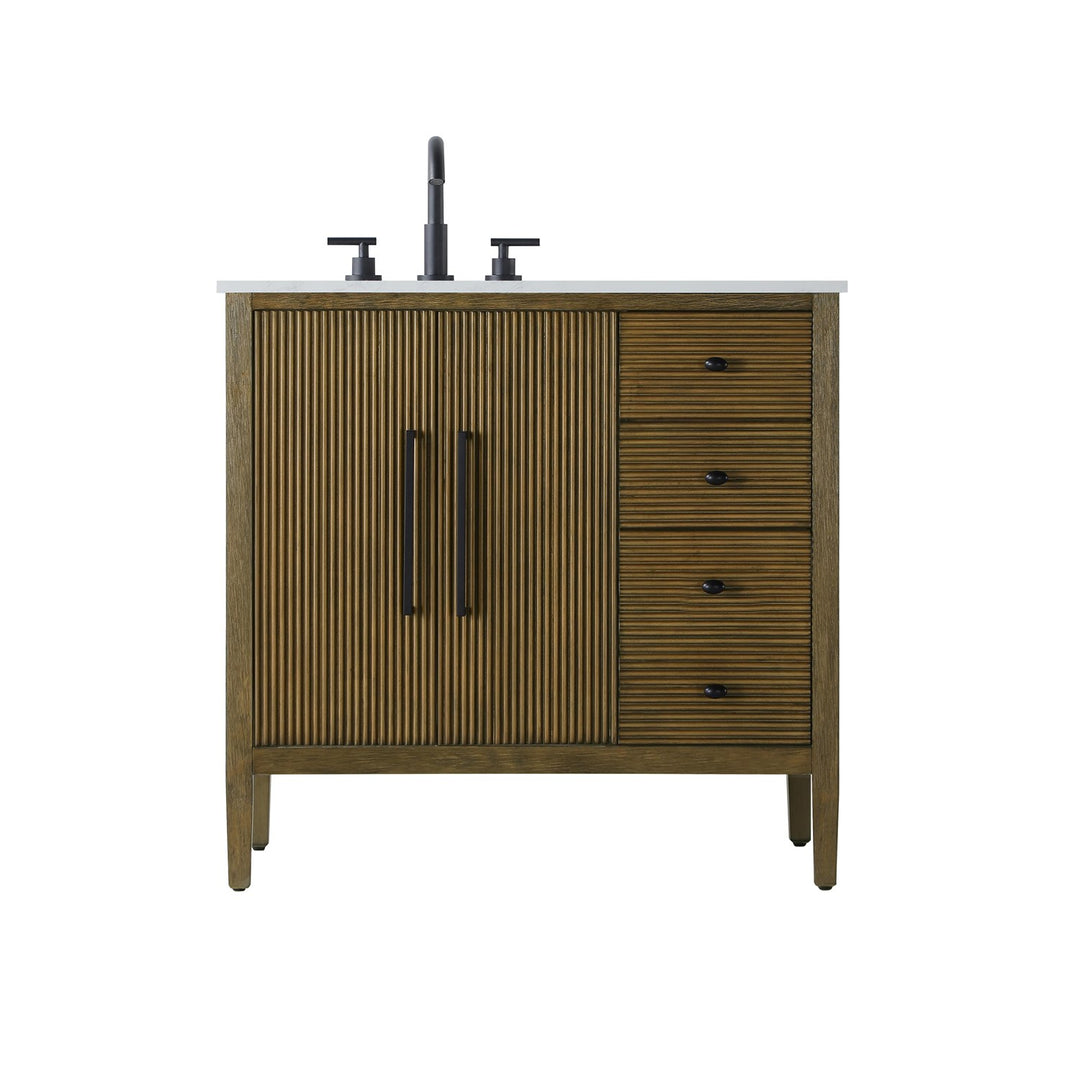 36 Inch Single Bathroom Vanity In Hazel Oak - View 3 - Joshua Marshal