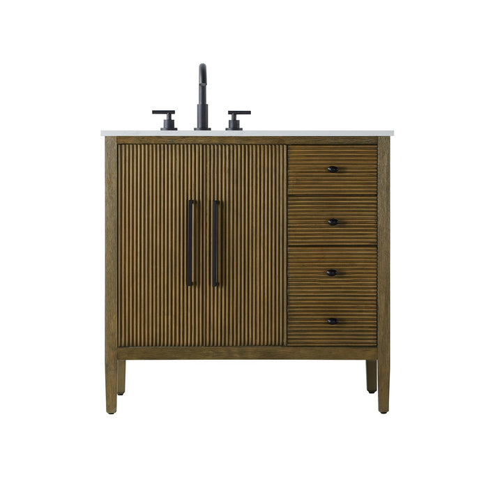 36 Inch Single Bathroom Vanity In Hazel Oak - View 3 - Joshua Marshal