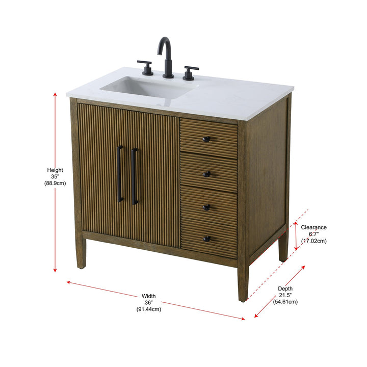 36 Inch Single Bathroom Vanity In Hazel Oak - View 6 - Joshua Marshal