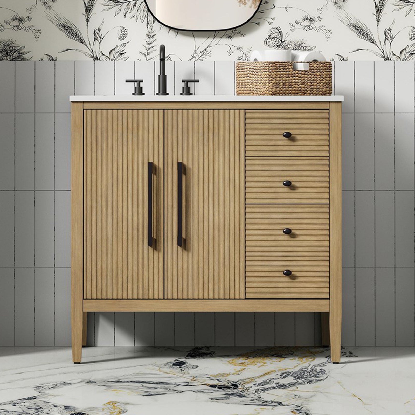 36 Inch Single Bathroom Vanity In Linen Oak Linen Oak Finish - KITCHEN & BATH by Joshua Marshal
