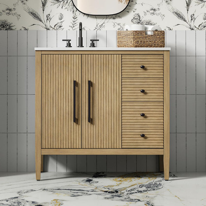 36 Inch Single Bathroom Vanity In Linen Oak Linen Oak Finish - KITCHEN & BATH by Joshua Marshal