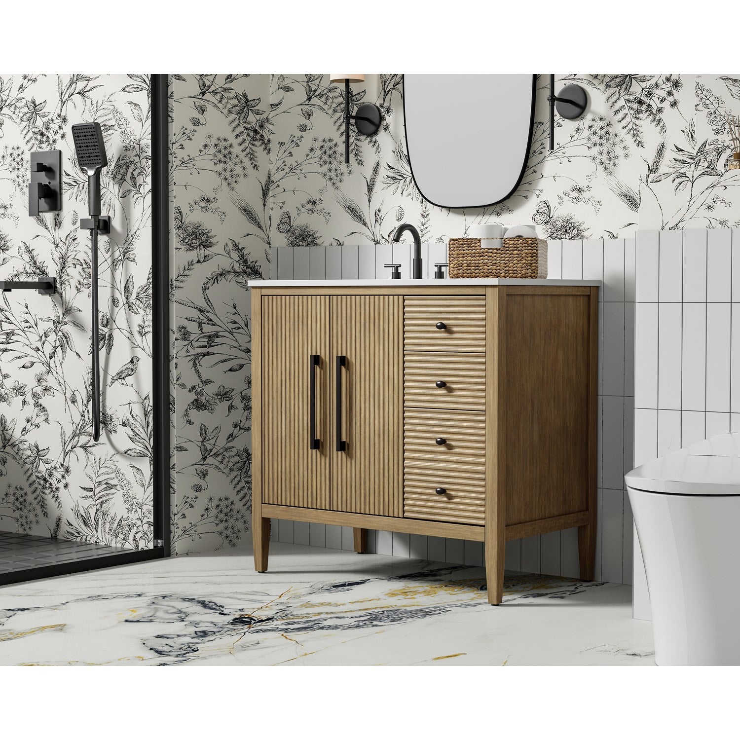 36 Inch Single Bathroom Vanity In Linen Oak - View 2 - Joshua Marshal