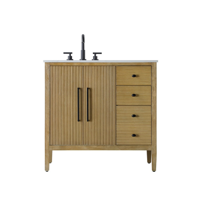 36 Inch Single Bathroom Vanity In Linen Oak - View 3 - Joshua Marshal