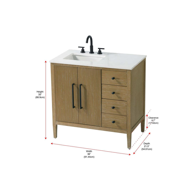 36 Inch Single Bathroom Vanity In Linen Oak - View 4 - Joshua Marshal