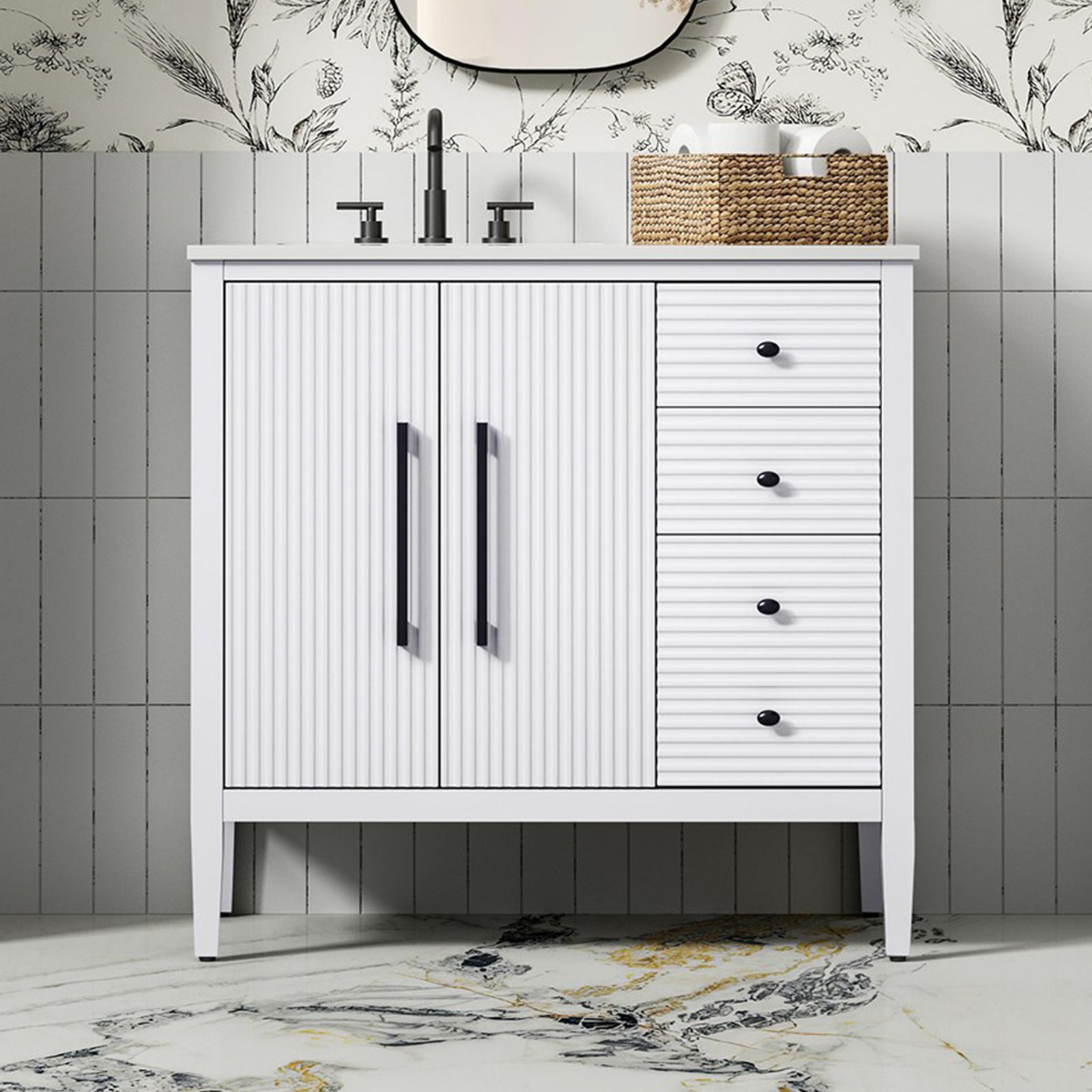 36 Inch Single Bathroom Vanity In White White Finish - KITCHEN & BATH by Joshua Marshal
