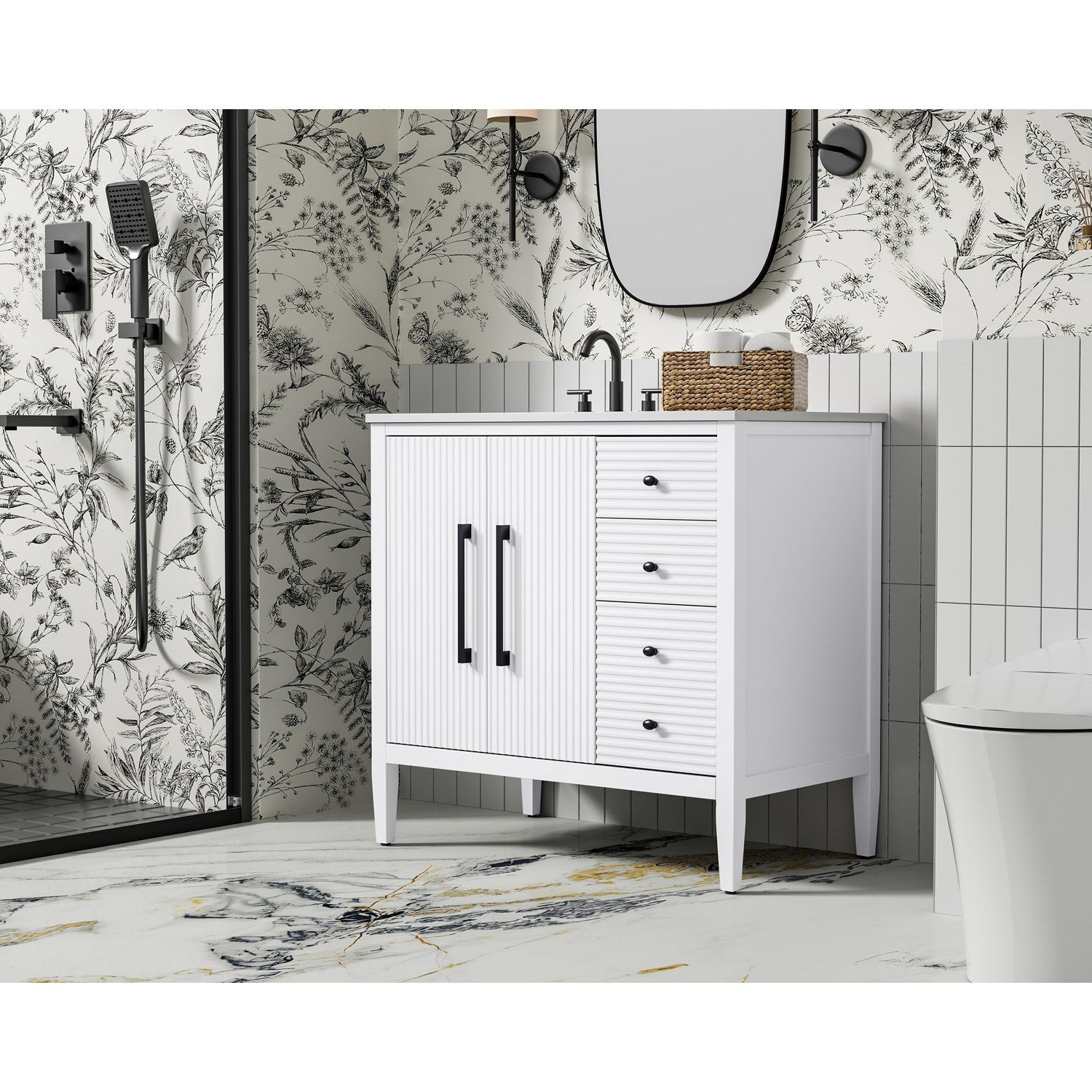 36 Inch Single Bathroom Vanity In White - View 2 - Joshua Marshal