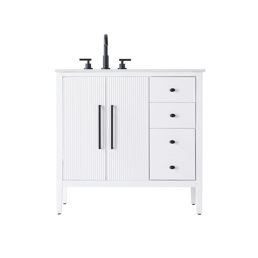 36 Inch Single Bathroom Vanity In White - View 3 - Joshua Marshal