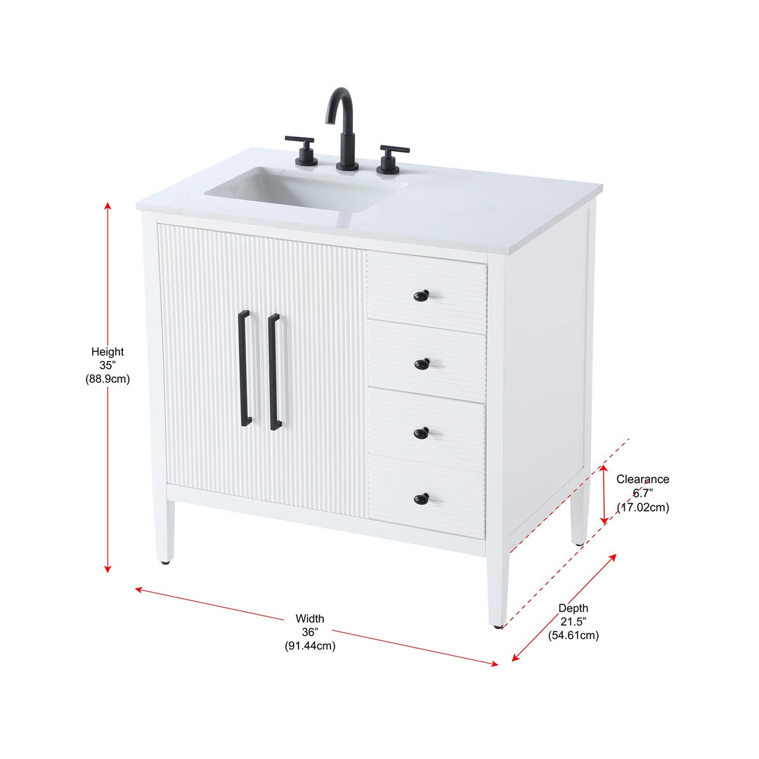 36 Inch Single Bathroom Vanity In White - View 6 - Joshua Marshal