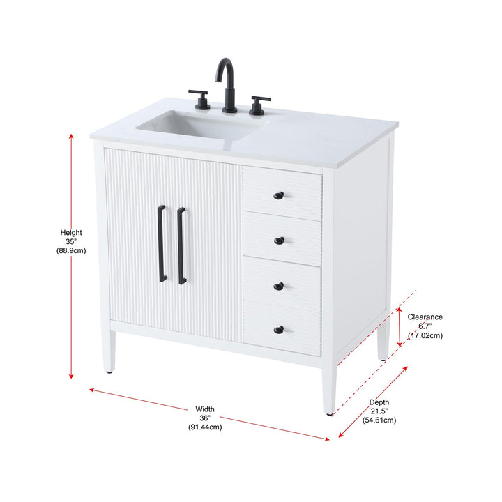 36 Inch Single Bathroom Vanity In White - View 6 - Joshua Marshal