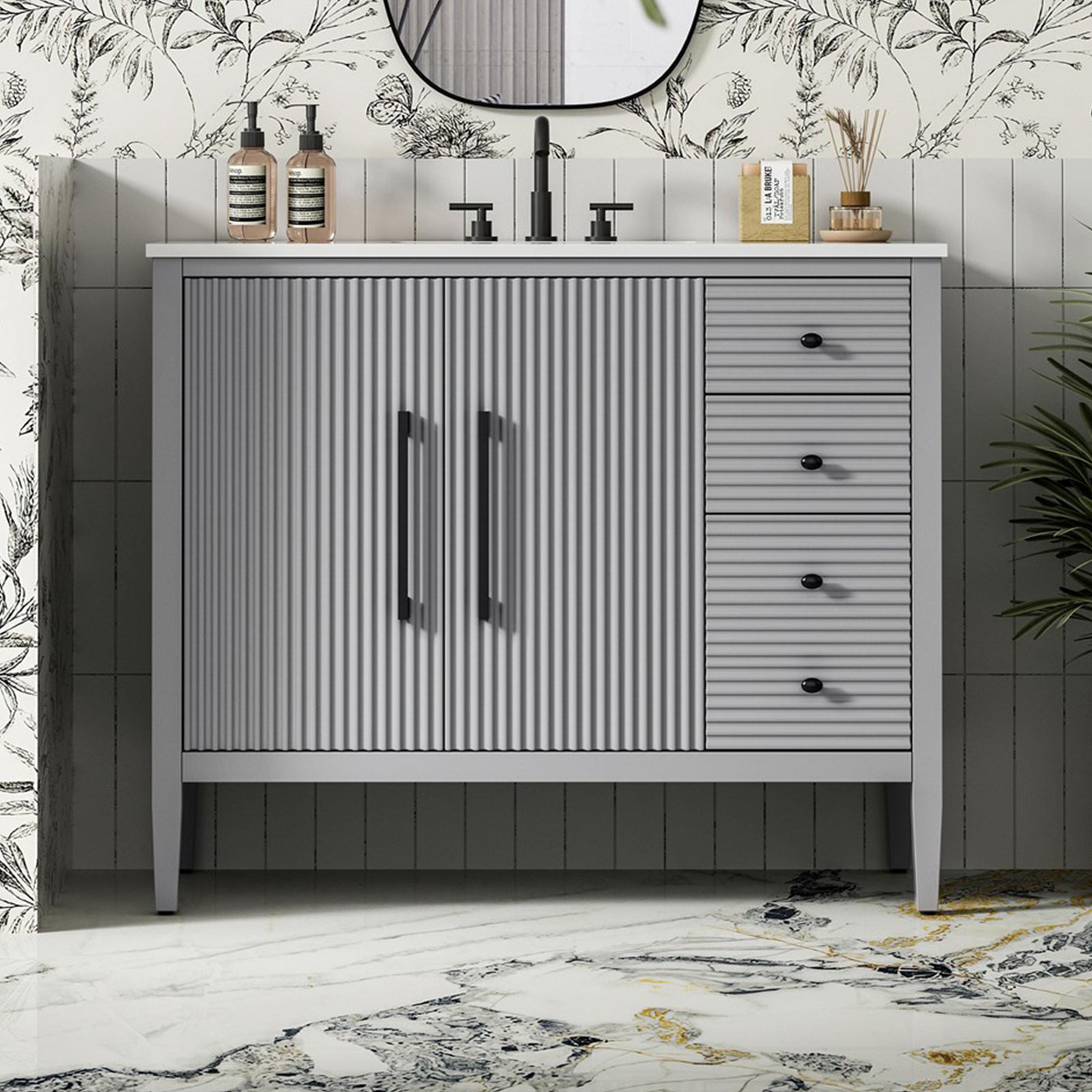 42 Inch Single Bathroom Vanity In Grey Grey Finish - KITCHEN & BATH by Joshua Marshal